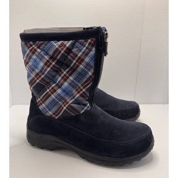 LANDS’ END Snow Winter Boots Navy Suede Plaid Quilted Design New Size 9 (Bx X) - Picture 2 of 12